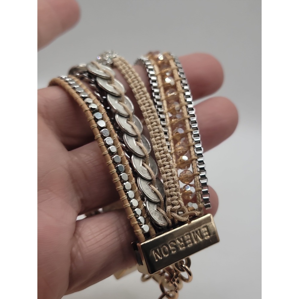 Victoria Emerson Gold Tone Multi Strand Wrap Bracelet Rhinestone Beaded Boho